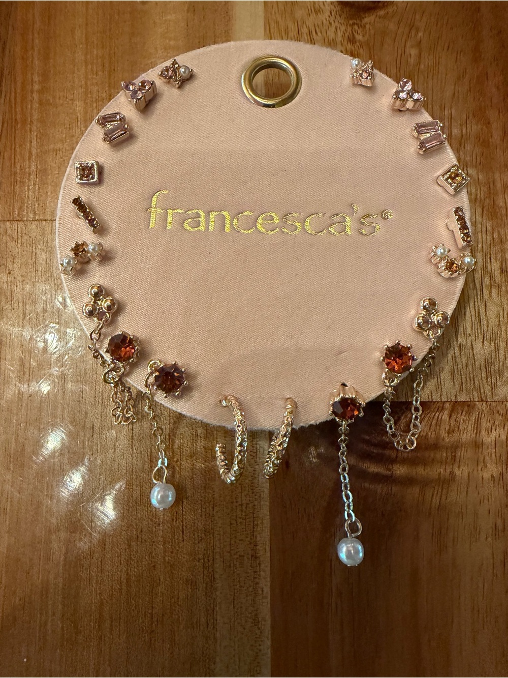 Francesca's Gold-tone Amber Crystal and Pearl Drop Earring Set